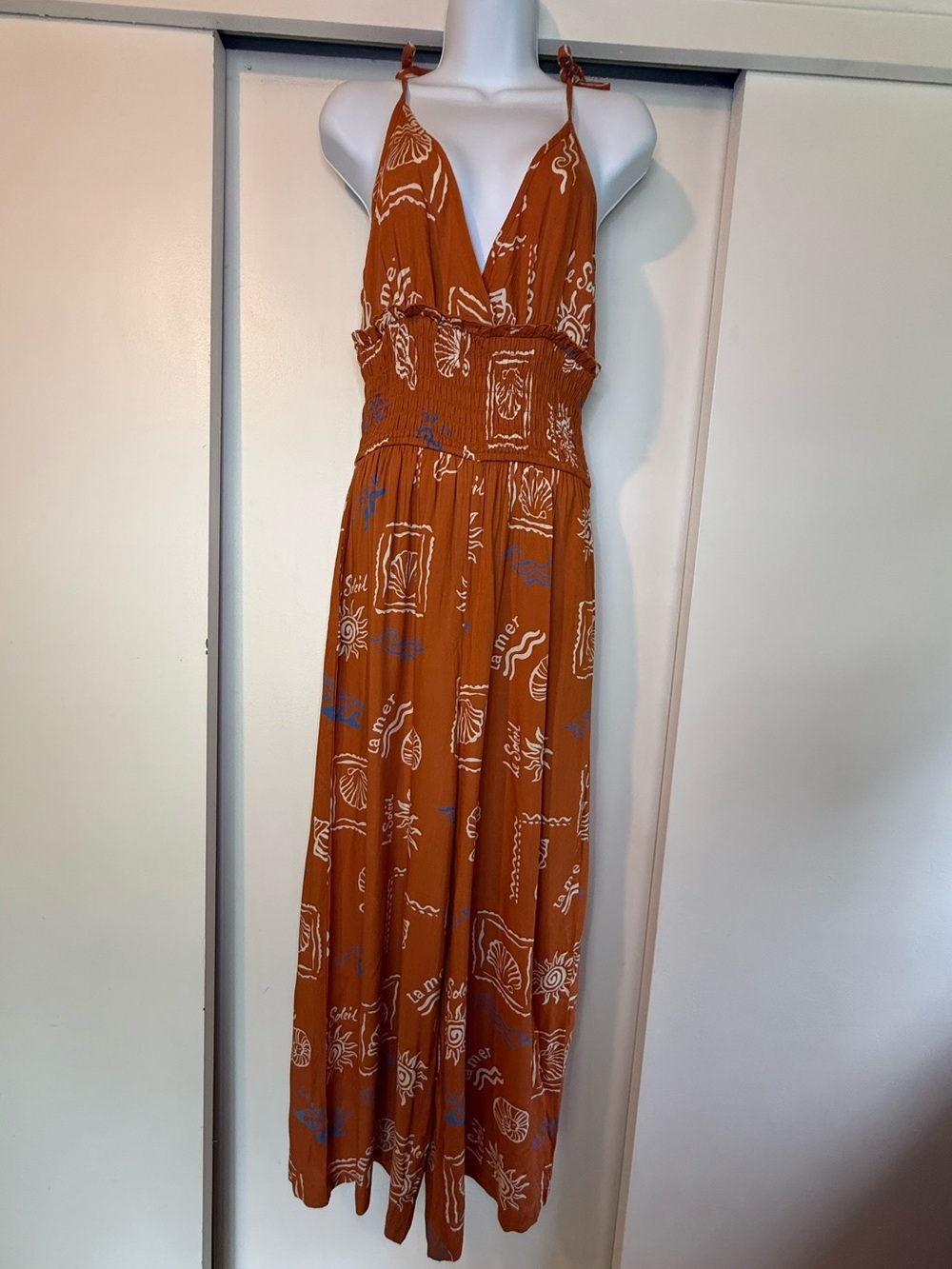 Patrons of Peace Rust Jumpsuit with White Print - Picture 4 of 15